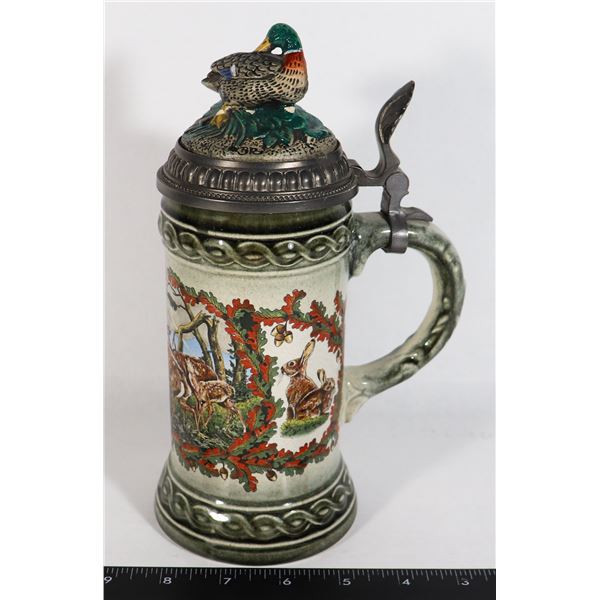 ORIGINAL GERZ GERMANY BEER STEIN, 9" TALL WILDLIFE