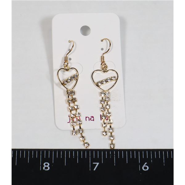 NEW GOLD TONE HEART DESIGN RHINESTONE DANGLE