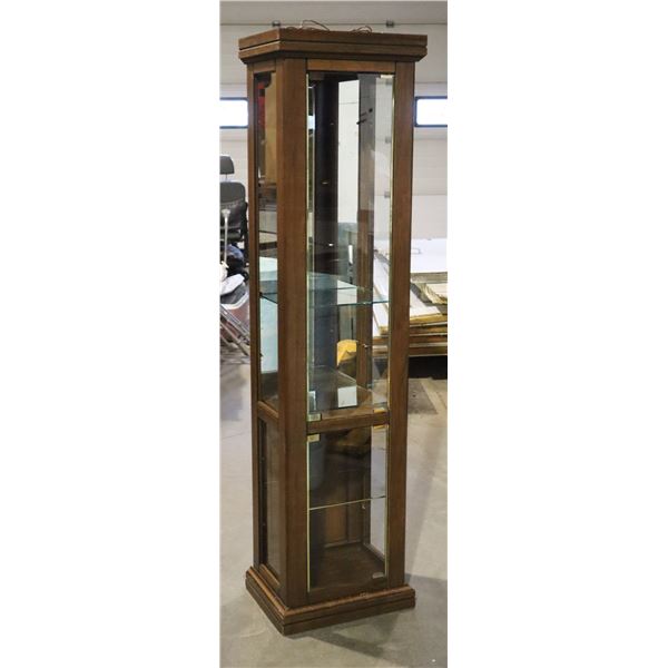 CURIO CABINET, MIRRORED BACK. LIGHTED