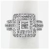 Image 1 : 18k White Gold 1.20 ctw Round & Princess Cut Diamond Tiered Square Cluster Ring