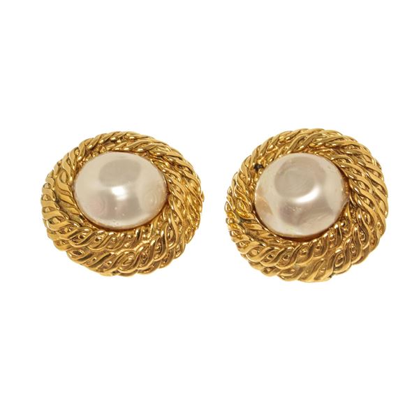 Chanel Gold Tone CC Braided Earrings