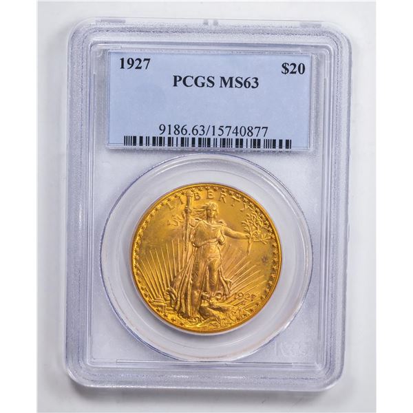 1927 $20 Double Eagle Gold Coin PCGS MS63