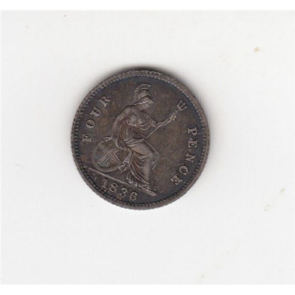 1836 Great Britain Fourpence Silver Coin - William IV F