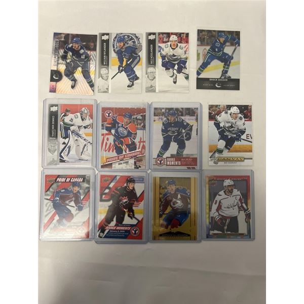 12 HOCKEY STAR CARDS - MCDAVID, HUGNES, HORVAT, OVECHKIN, PETTERSSON, MAKAR, DEMKO, MACKINNON