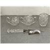 Image 1 : HEAVY CUT PINWHEEL CRYSTAL CREAM AND SUGAR, LIDDED DISH, AND TRIVOT