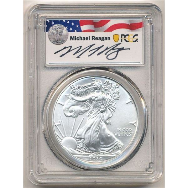 2020(S) American Silver Eagle PCGS MS70 Signed By Michael Reagan