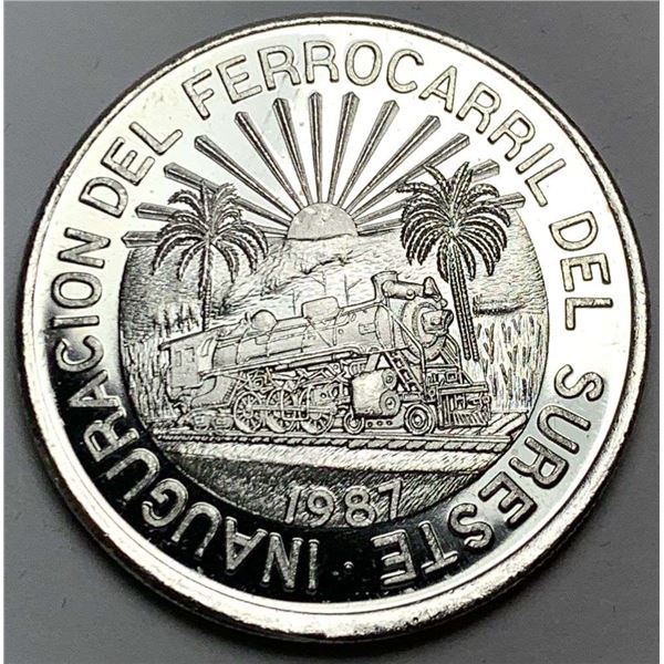 1987 Mexico Inauguracion Del Ferrocarril Del Sureste 1 ozt .999 Silver