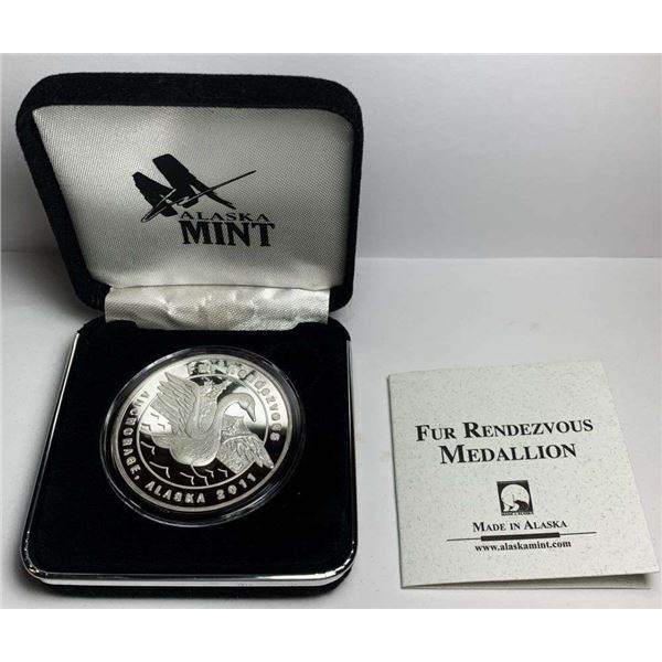 2011 Alaska Mint Fur Rendezvous "Land Of The Midnight Sun" Proof  1 ozt .999 Silver