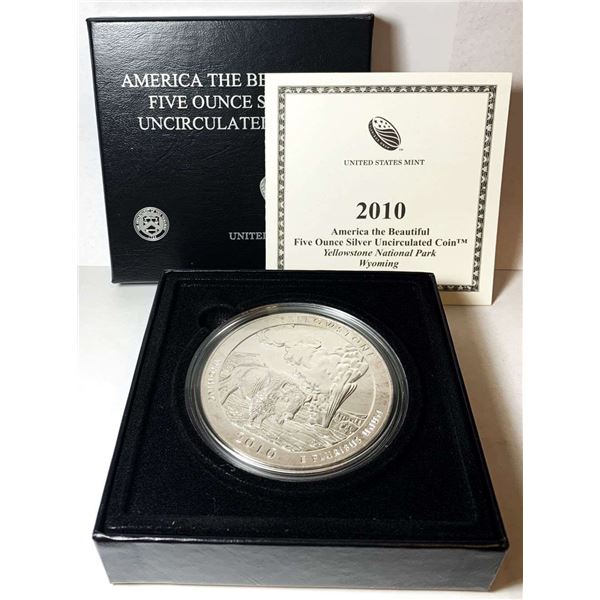 2010-P ATB Wyoming "Yellowstone" 5 ozt .999 Silver OGP