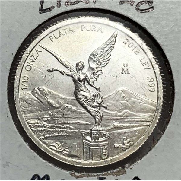 Rare 2018 Mexican Libertad 1/10 ozt .999 Silver
