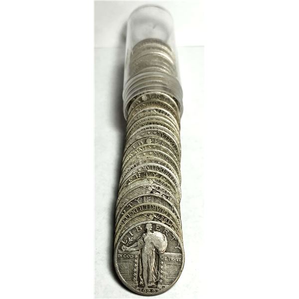 Roll (40-coins) Standing Liberty Quarters 90% Silver With Dates Nice