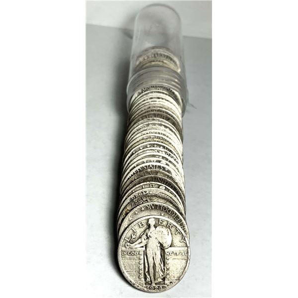 Roll (40-coins) Standing Liberty Quarters 90% Silver With Dates Nice