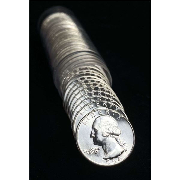 Roll (40-coins) 1964 Washington 90% Silver Quarters BU
