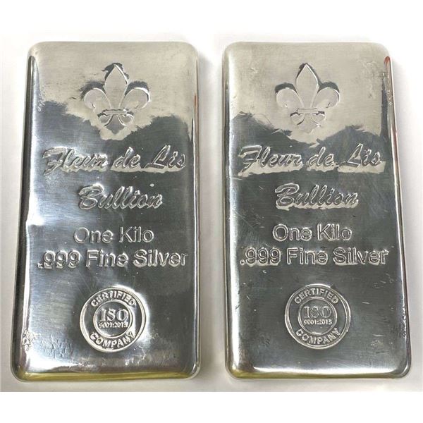 Last Minute! (2) Kilo Fleur De Lis .999 Silver Bar