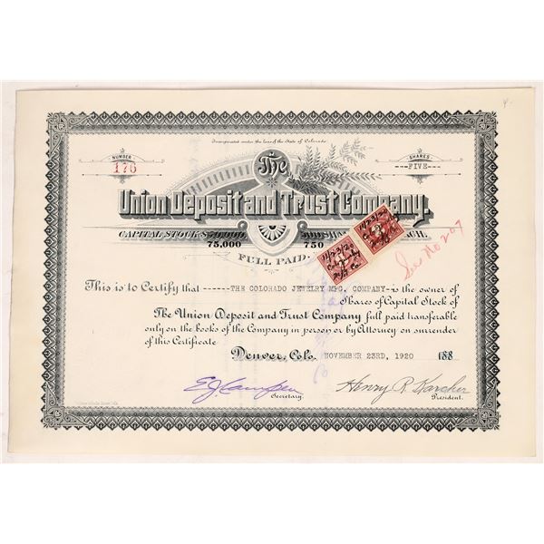 Union Deposit & Trust Stock (Silverware Maker), 1920 [177825]