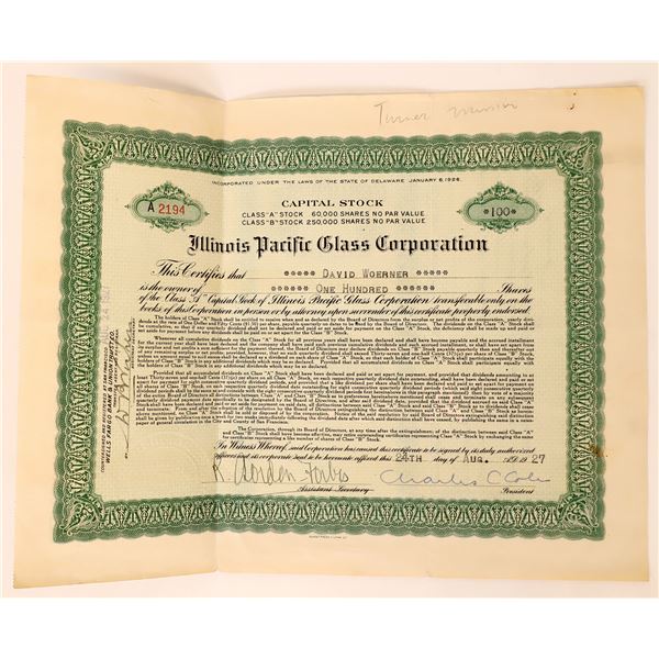 Illinois Pacific Glass Stock, 1927 [177047]