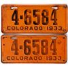 Image 1 : Colorado Matched Pair of License Plates, 1933 [177889]