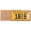 Image 1 : Colorado Motorcycle License Plate, 1947, Mint Condition [177919]