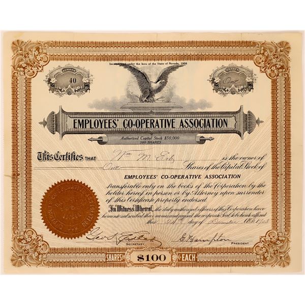 Employees' Co Operative Issued Stock, 1908, Rare [177048]