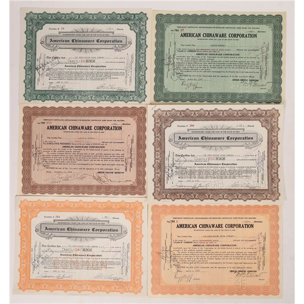 American Chinaware Corp Stock - 6 certs [176855]