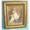 ornately framed picture , little girl playing violin with dog accompanying her