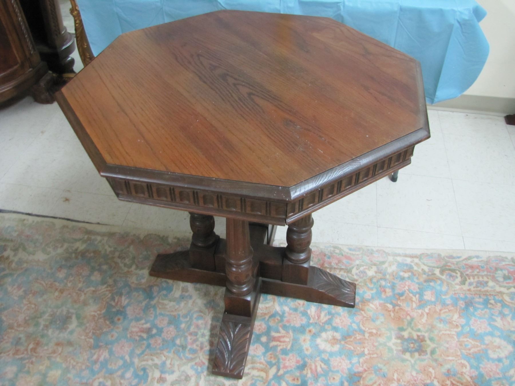 Octagonal Rustic Stool Table octagon side table , solid wood , ornately carved