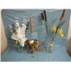 Image 1 : Silk flowers, two vases, tricycle and ornamental leaves