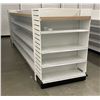 Image 2 : Large 5 Tier retail shelving double-sided gondola with end caps (approx. 181in W 12ft W 55in H 38in 