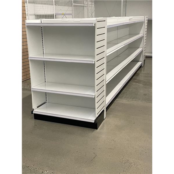 Large 4 Tier retail shelving double-sided gondola with end caps (approx. 190in W 55in H ((73in w/sig