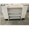 Image 2 : 4 Tier retail double-sided gondola with single end cap (approx. 81in W 55in H 50in D - excellent con