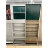 Image 2 : Row of 4 - various tiered retail shelving (cabinet not included approx. 181in W 148in H 26in D - exc