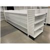 Image 2 : 4 Tier retail shelving double-sided gondola with end caps (approx. 180in W 55in H 38in D - excellent