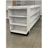 Image 2 : 4 Tier retail shelving double-sided gondola with end caps (approx. 180in W 55in H 38in D - excellent