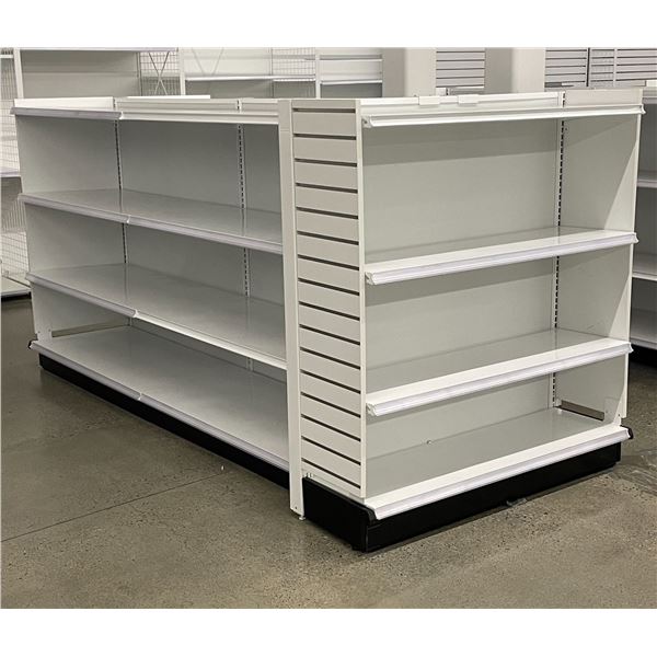 4 tier retail shelving double-sided gondola with single end cap - missing one unit of shelving due t