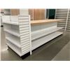 Image 1 : Large 2 tier retail double-sided with large wooden table top & single end cap (approx. 153in W 51 1/