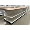 Image 4 : Large 2 tier retail double-sided with large wooden table top & single end cap (approx. 153in W 51 1/