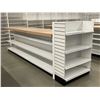 Image 2 : Large 3 tier retail double-sided with large wooden table top & single end cap (approx. 153in W 51 1/