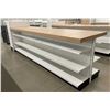 Image 3 : Large 3 tier retail double-sided with large wooden table top & single end cap (approx. 153in W 51 1/