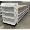 Image 1 : Large 4 tier retail double-sided with large wooden table top & single end cap (approx. 153in W 51 1/