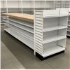 Image 2 : Large 4 tier retail double-sided with large wooden table top & single end cap (approx. 153in W 51 1/