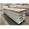 Image 3 : Large 4 tier retail double-sided with large wooden table top & single end cap (approx. 153in W 51 1/