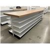 Image 4 : Large 4 tier retail double-sided with large wooden table top & single end cap (approx. 153in W 51 1/