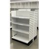 Image 1 : Double-sided retail shelving unit (approx. 34in W 59in H (69in w/sign holder) 38in D - excellent con