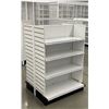 Image 2 : Double-sided retail shelving unit (approx. 34in W 59in H (69in w/sign holder) 38in D - excellent con