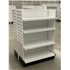 Image 1 : Double-sided retail shelving unit (approx. 34in W 59in H (69in w/sign holder) 38in D - excellent con