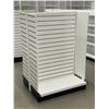 Image 4 : Double-sided retail shelving unit (approx. 34in W 59in H (69in w/sign holder) 38in D - excellent con