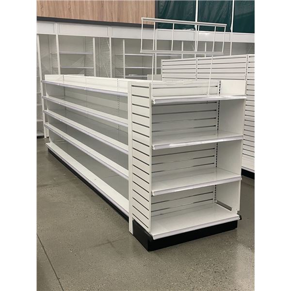 5 tier retail shelving double-sided gondola with single end cap (approx. 163in W 55in H (73in w/sign