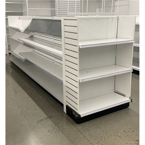 4 tier retail shelving double-sided gondola with single end cap (approx. 168in W 55 1/2 H (66in H w/