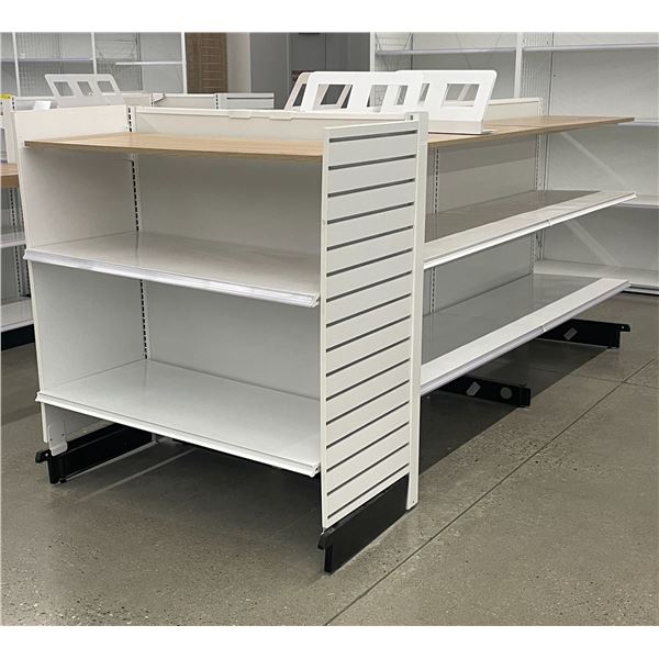 3 Tier retail double-sided gondola with single end cap w/approx. 6 display stands(approx. 122in W 55