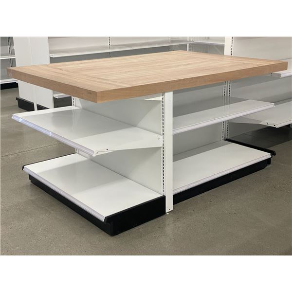 Large retail wooden top w/approx. 2 tier display underneath (approx.75 1/2in W 39in H 51in D - excel